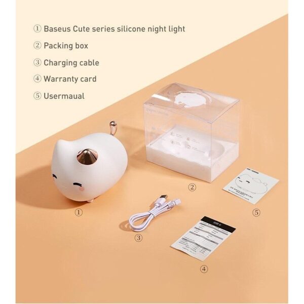 چراغ خواب کودک طرح گربه باسئوس Baseus Cute Cat Silicone Night Light A02