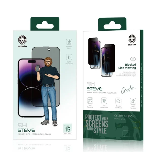 محافظ صفحه نمایش Green Lion مدلPRIVACY Steve 9H HD - مناسب برای گوشی موبایل 15 PRO MAX