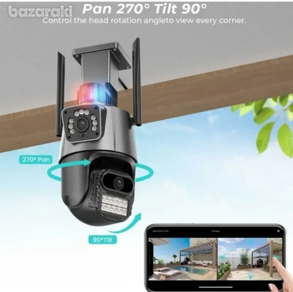 دوربین مداربسته مینی اسپید دام سیمکارتی 8 مگا پیکسل دو لنز ثابت و متحرک v380